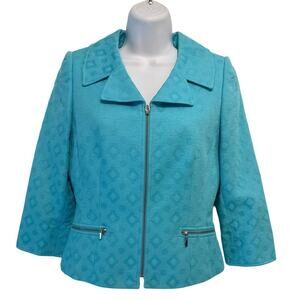 Tahari ASL Brandi Turquoise 3/4 Sleeve Zipper Blazer 6 NWT